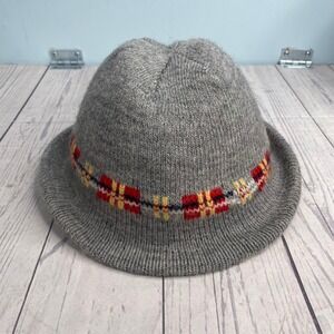 VTG Hansen Knits Mens Gray Wool Hat with Striped Band Fedora Style